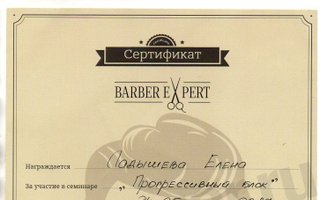 сертификат/документ специалиста по красоте Елены Ладышевой