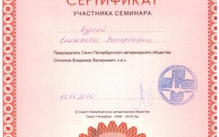 сертификат/документ ветеринара Елизаветы Валериевны Смирновой