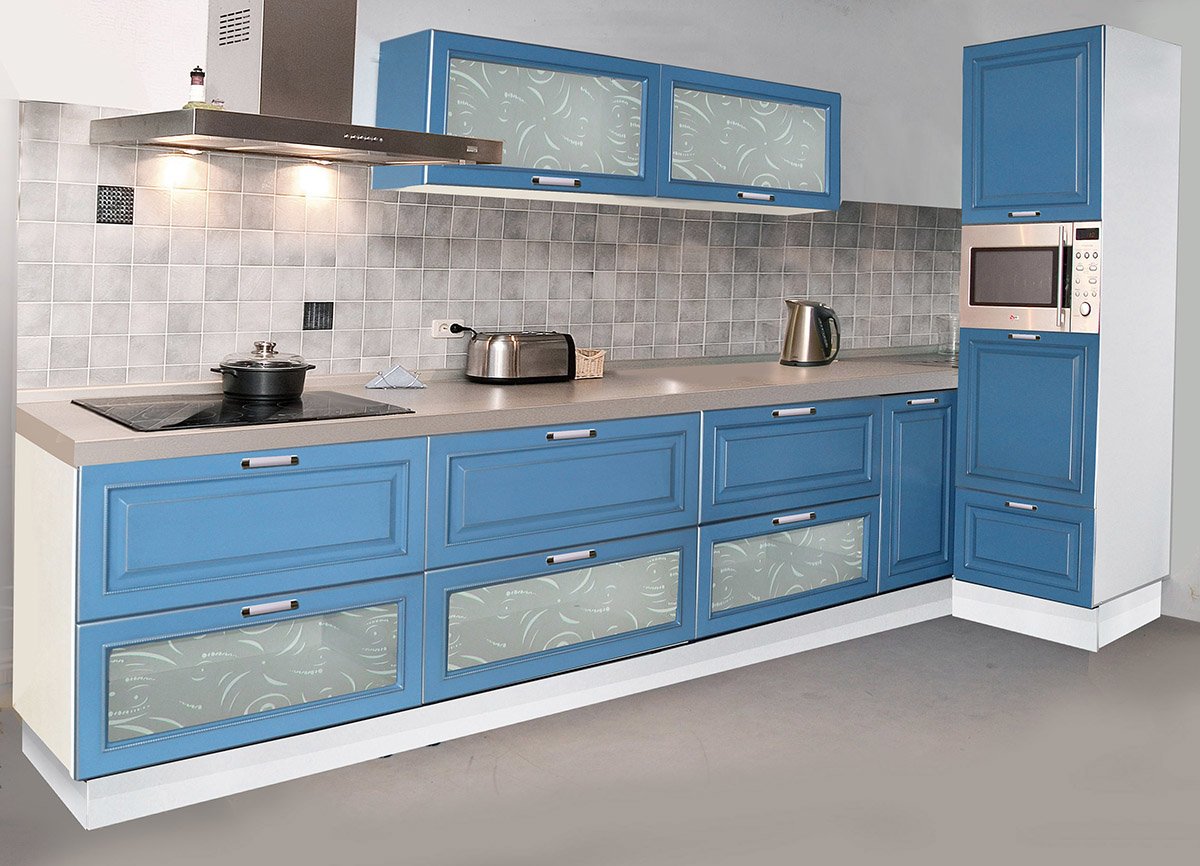 Кухня голубая с фрезеровкой