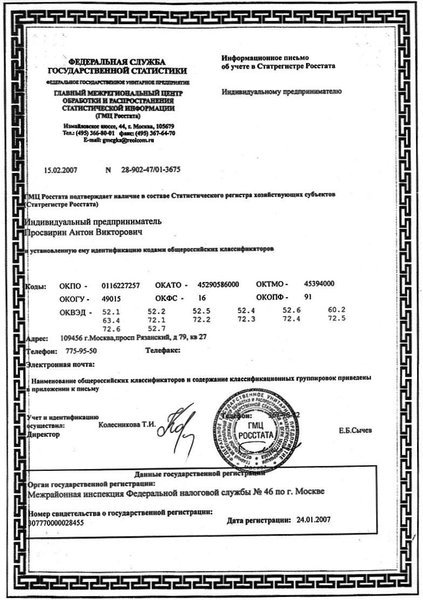 Образец документа коды статистики